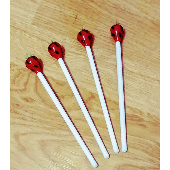 Katja Colorforms Towle 4 Hand Made Glass Stirrers Bar Swizzle Sticks Strawberry - Picture 2 of 4